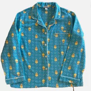 Women's Anna New York Flannel Pajama Shirt button up YELLOW DUCKS BUBBLES LARGE